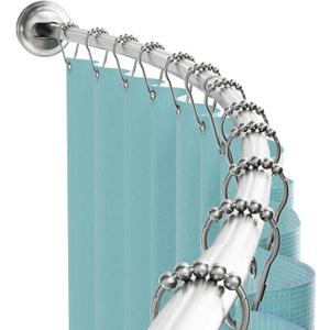 Zenna Home Curved Shower Curtain Rod, No Drill, 50-72 Inch Adjustable Tension Shower Rod for Bathroom, Rustproof, Non-Slip, Adds Room in Shower, Satin Nickel