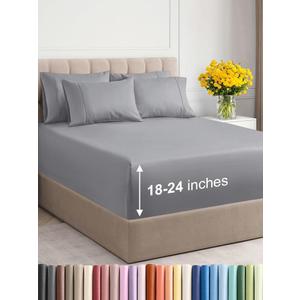 Extra Deep Cal King Sheet Set - 6 Piece Breathable and Cooling Sheets - Hotel Luxury Bed Sheets Set - Easy Fit - Soft, Wrinkle Free and Comfy Sheets Set - Steel Blue Sheet Set with Extra Deep Pockets