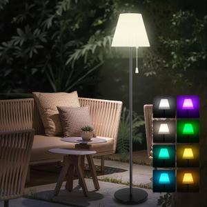 Outdoor Floor Lamp Solar Powered Outdoor Lamps for Patio Waterproof, Rechargeable Indoor Cordless Floor Lamp with Light Sensor, Smart RGB LED Outdoor Lamp for Lawn, Pool, Garden. (White)