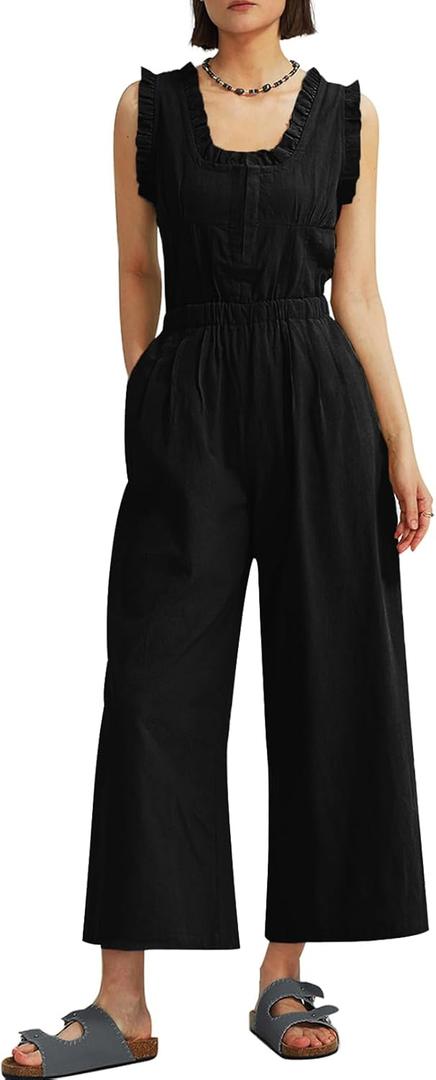CHERFLY Jumpsuits for Women Dressy Casual Back Tied Overalls Summer Outfits 2025(Onyx Black,S)