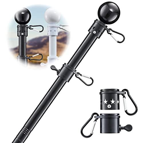 Flag Pole for Outside House - 6ft Heavy Duty Metal Flag Pole Kit, Tangle Free Spinning Flagpole Holder For Outdoor Porch Residential Decoration - Black