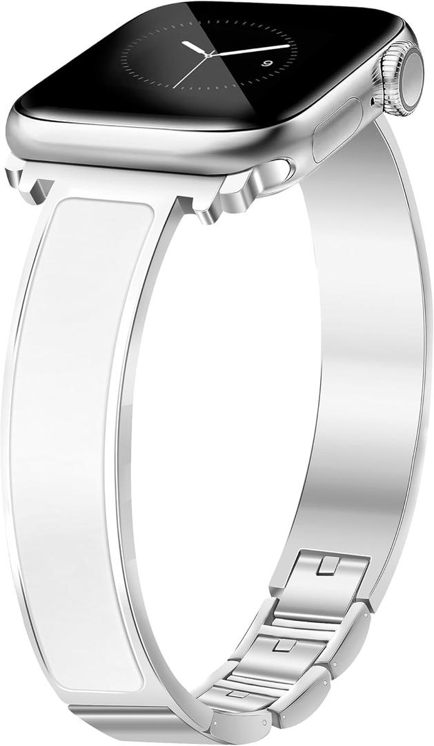 Silver Slim Watch Bands for Women Compatible with Apple Watch 38mm 40mm 41mm 42mm (S10/11) Jewelry Dressy Bracelet Metal Strap Adjustable for iWatch Series 11/10/9/8/7/6/5/4/SE 3/2/1