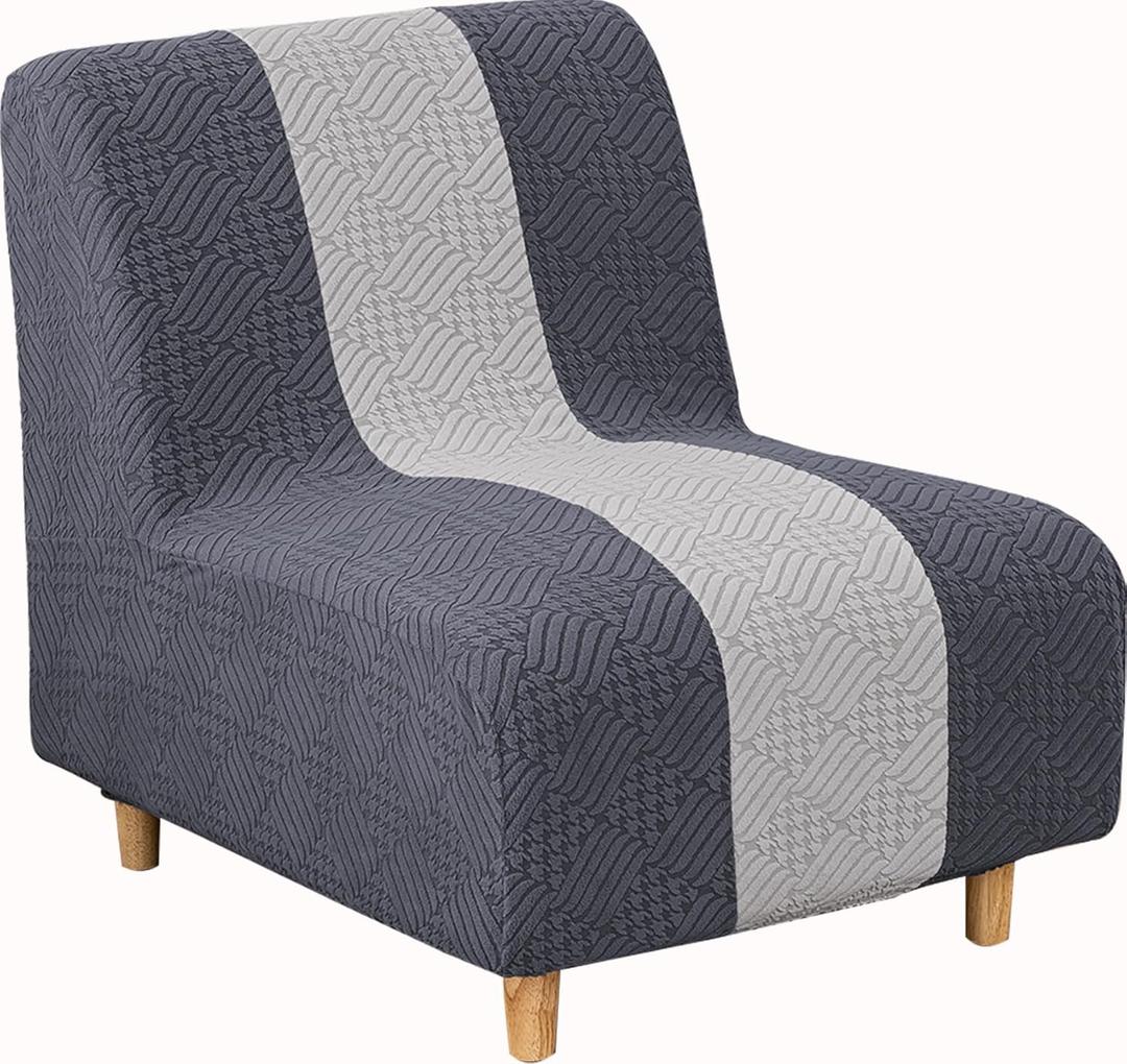 Lavish Cover Stretchy Jacquard Armless Chair Slipcover Accent Chair Cover for Living Room Chairs and Slipper Chairs(BlueGray+LightGrey, Jacquard) (1pc)