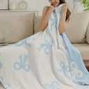 Bow Blanket Blue Bows Soft Throw Blanket Reversible Premium Cozy Fabric for Best Comfort - for Infant, Toddler, Newborn, Nursery, Girl, Throw, Crib, Stroller, Gift (Blue Bows, 50x60 in)