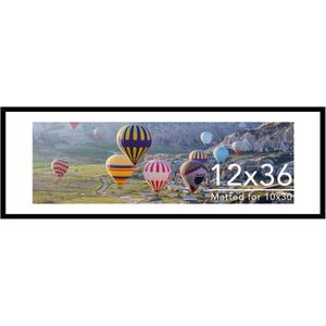 JCJMY 12x36 Picture Frame with 10x30 Mat, Display Photo 10x30 with Mat or 12 x 36 Without Mat, Wall Hanging Large 12 by 36 Poster Frame with Plexiglass, Black