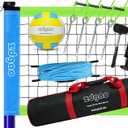 Outdoor Portable Volleyball Net System - Adjustable Height Poles with Soft Volleyball Ball, Pump, Hammer, Boundary Line, and Carry Bag for Backyard, Beach, Lawn (32FT Blue Green)