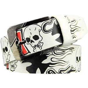 AIBEARTY Punk Skull Skeleton Pattern Pin Buckle Belt Gothic Casual Pu Leather Waistband for Women Men (43inch length, White)