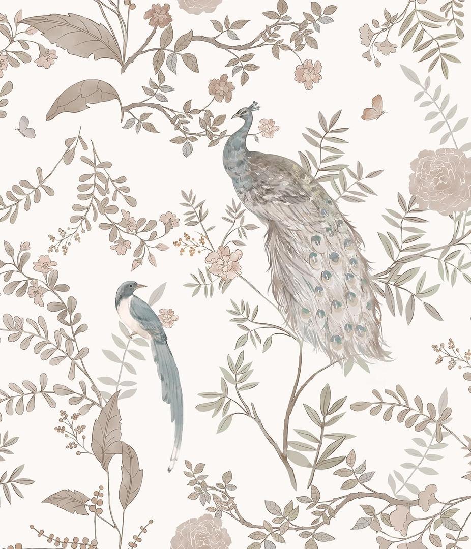 Orainege Vintage Floral Peel and Stick Wallpaper Boho Floral Birds Contact Paper 16.9in x118.1in Self Adhesive Wallpaper for Bedroom Cabinets Decor Flower Leaf Wall Paper Removable