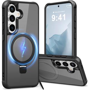 2 x Hocase for Samsung Galaxy S25 Case, with Ring Stand [Magnetic Wireless Charging Supported] [Military Grade Protection] Slim Shockproof Translucent Protective Phone Case - Black