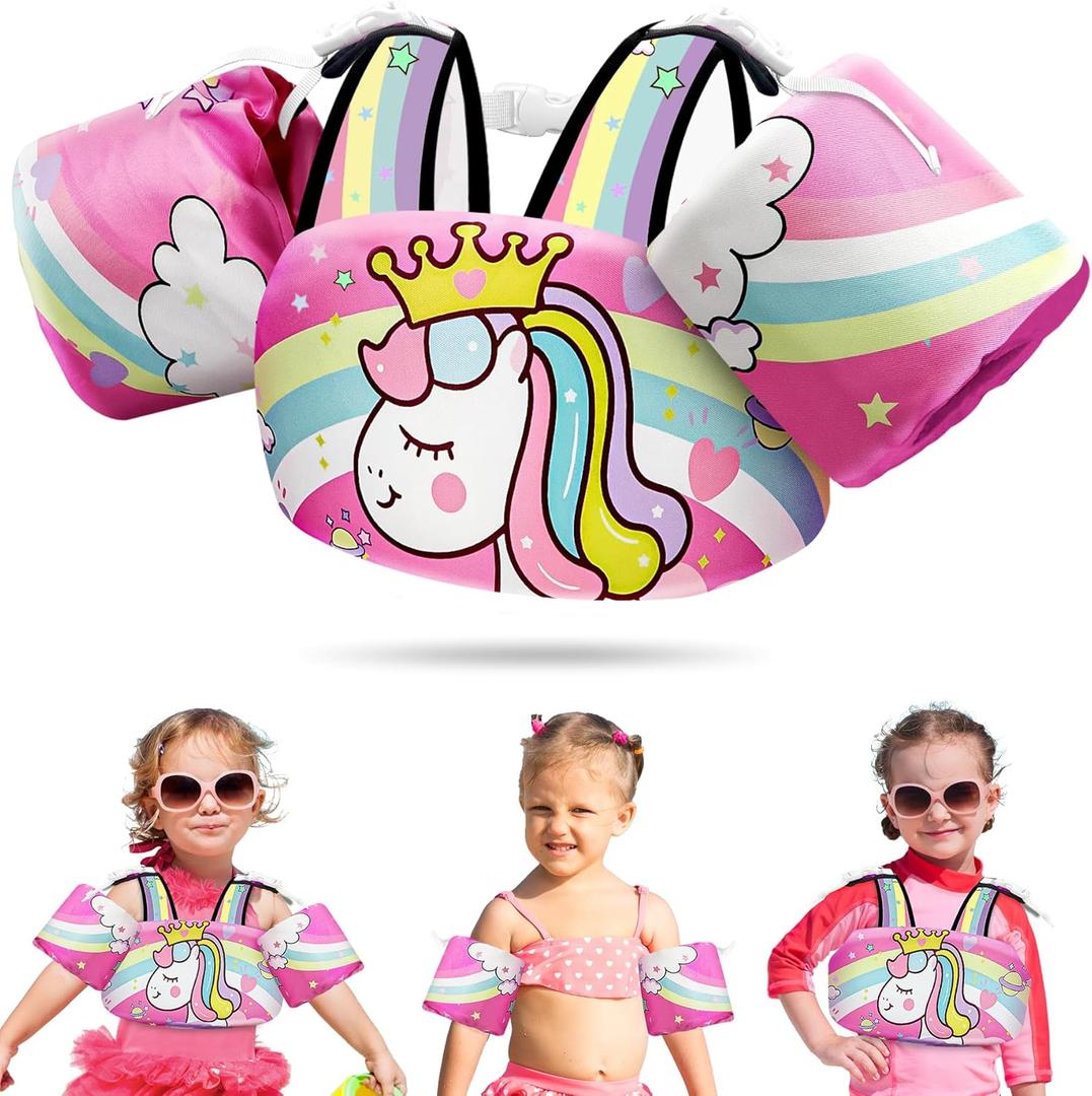 Vvinca Separable Toddler Swim Vest Fit 22-66 Lbs1-6 Years|2025 Newest 3 in 1 Pool Float & Arm Bands Boys and Girls, Adjustable Sturdy Safety for Infant 1 2 3 4 5 6 Year (A-Princess)