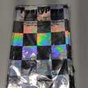 6Pack Black and Iridescent Checkered Plastic Tablecloth, Shiny Disposable Laser Rectangle Table Covers, Holographic Foil Tablecloth Iridescent Party Decorations for Picnic Camping Race Car, 54x108Inch