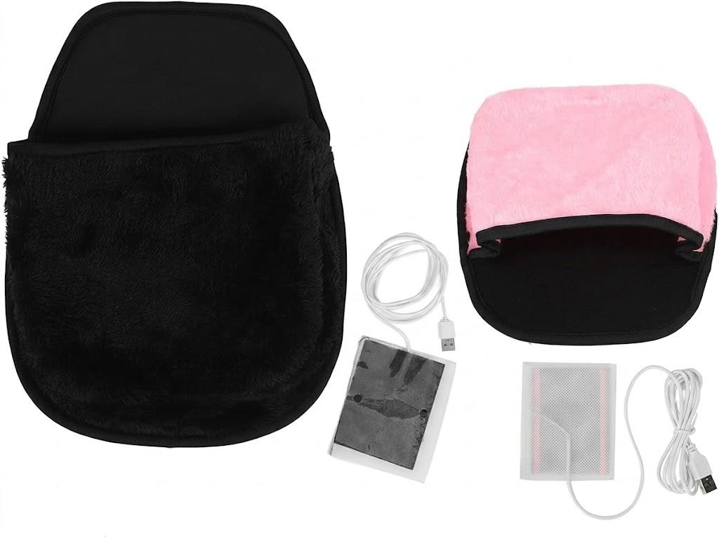 2 Pack USB Heated Computer Pad Hand Warmer Roomy Hand Warming Pad Desk Accessories for Men and Women Soft Plush Material 29x22cm (Black,Pink)