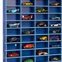 Toy Car Display Shelf, Holds 40 Diecast 1/64 Toy Cars, Wall Mount Model Car Storage Organize Case, Blue