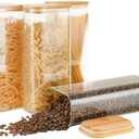 D2scrma 71oz Rectangle Airtight Glass Storage Containers with Bamboo Lids (Set of 4), Square Food Storage Jar, Pantry Organizers for Sugar, Flour, Spaghetti and Coffee beans (‎with Black Lable)
