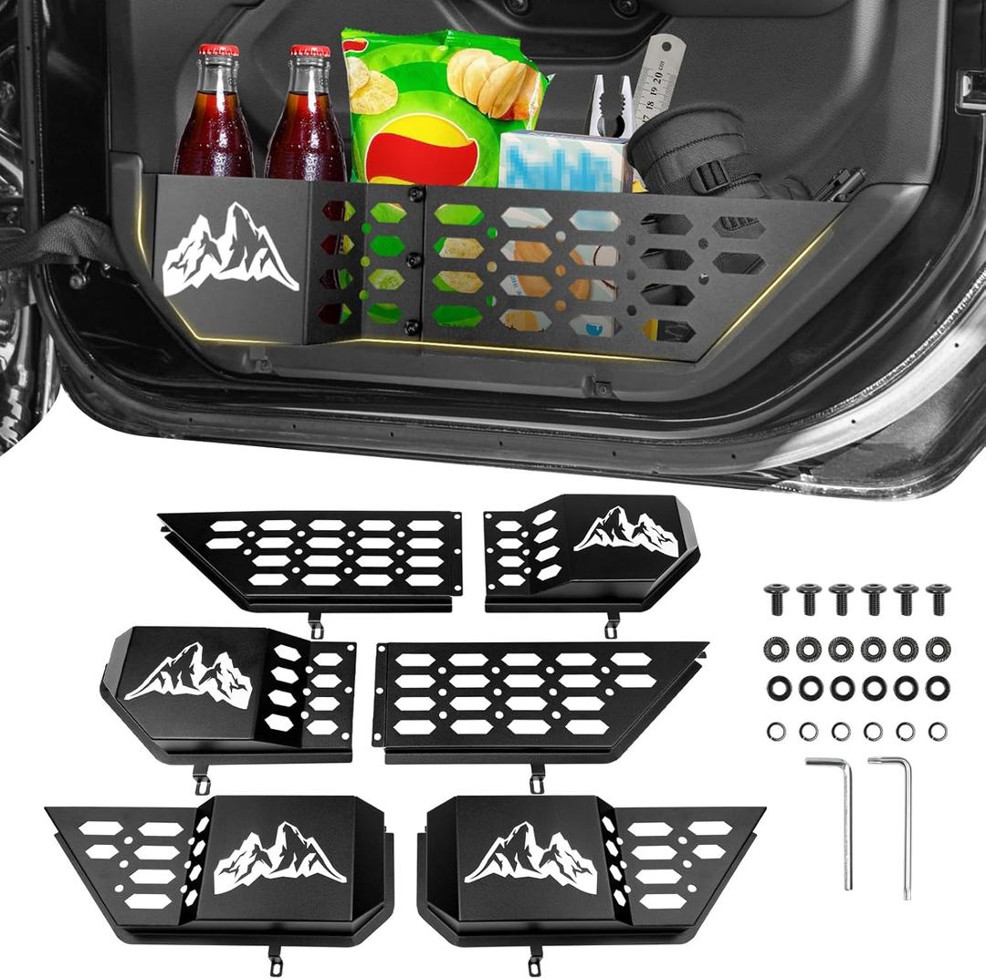 Metal Front & Rear Door Storage Box Pockets for 2018-2025 Jeep Wrangler JL JLU 4XE/2020-2025 Gladiator JT, Door Insert Molle Panels Organizer for JL JLU 4XE JT 4 Door Interior Accessories 4PCS