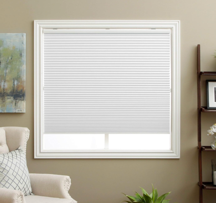 Cellular Shades Cordless Blackout Honeycomb Blinds Fabric Window Shades White(Blackout), 46" W x 48" H