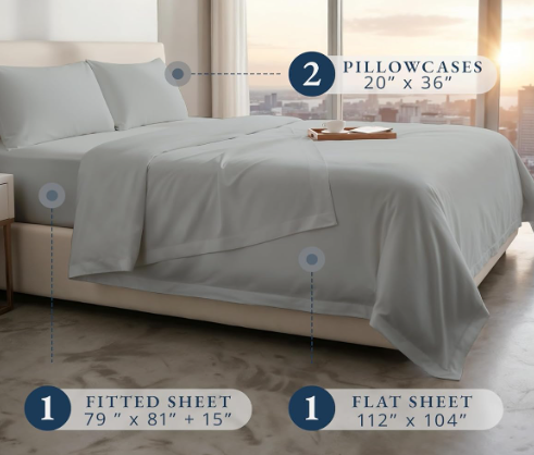 100% Egyptian Cotton Sheets King Size - 1000 Thread Count Naturally Cooling & Breathable Sateen King Size Sheets Set, Ultra-Soft & Durable Hotel Luxury Sheets with 15" Snug Fit Deep Pockets - Silver