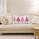 Pink Christmas Tree 12x20 Pillow Cover, Preppy Coquette Christmas Decor, Girly Pink Striped Xmas Tree Decorative Lumbar Pillow Covers for Girls Dorm Bedroom Living Room Sofa Couch
