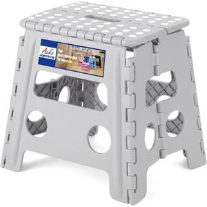 ACKO Folding Step Stool Foldable Stool 13 inch Plastic Stools for Kids and Adults Up to 300 lbs,Stepping Foot Stool with Portable Handle for Kitchen Closet Bedroom (Grey) (Gray)