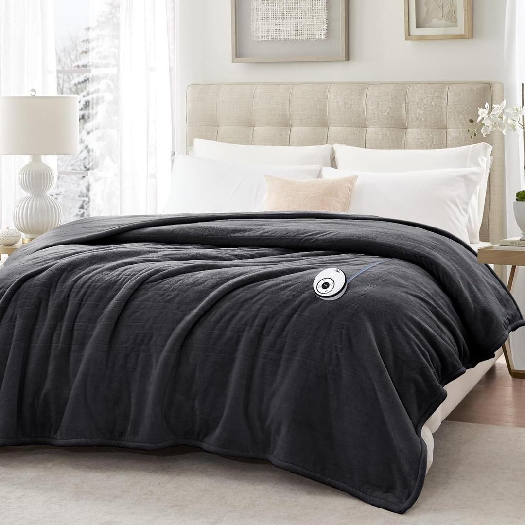Sealy Electric Blanket Twin Size 62"x84", Soft Double Flannel Heated Blanket with 10 Heat Levels & 1-12 Hours Auto Shut Off, Machine Washable, Even Heat Distribution, Charcoal