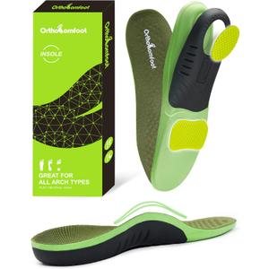 OrthoComfoot High Arch Support Inserts for Women & Men Orthotic Insoles for Plantar Fasciitis, Flat Feet, Heel Pain Relief, Comfortable Arch Shoe Soles for Standing All-Day, Size 10 Men/12 Women