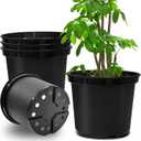 5 Gallon 12 Inch Plastic Nursery Pots, Plant Containers with Drainage Holes, Round Sturdy Garden Planters for Indoor/Outdoor Greenery, Gardening Gifts for Women (5-Pack, Black)