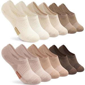 Toes Home No Show Socks Womens Cushioned Low Cut Athletic Hidden Liner Socks for Sneakers Footies Ankle Sports Invisible Running Socks 6 Pairs, Tan, Size 6-9