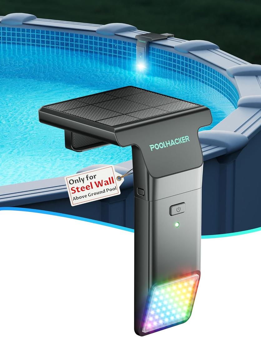 Solar Pool Lights Only for Steel Wall Above Ground PoolOriginal, 10-Color 4-Mode LED Pool Lights, Underwater Swimming Pool Lighting with Timer Off, Remote, 1 Pack
