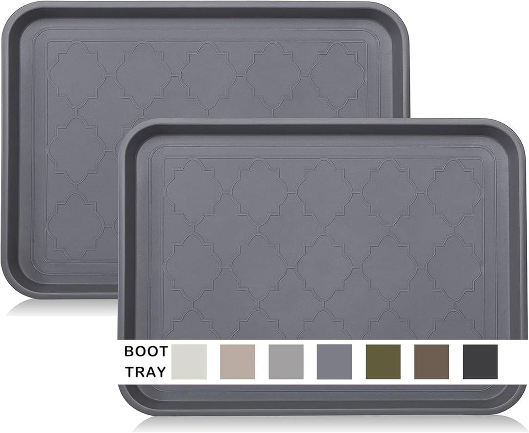 Boot Tray for Entryway Indoor, Heavy Duty Shoe Mat Tray 2 Packs, 16.7"x12.8" Waterproof Shoes Trays with Raised Edge, Outdoor Multi-Purpose Mats for Boots, Garden, Pets (Gray)