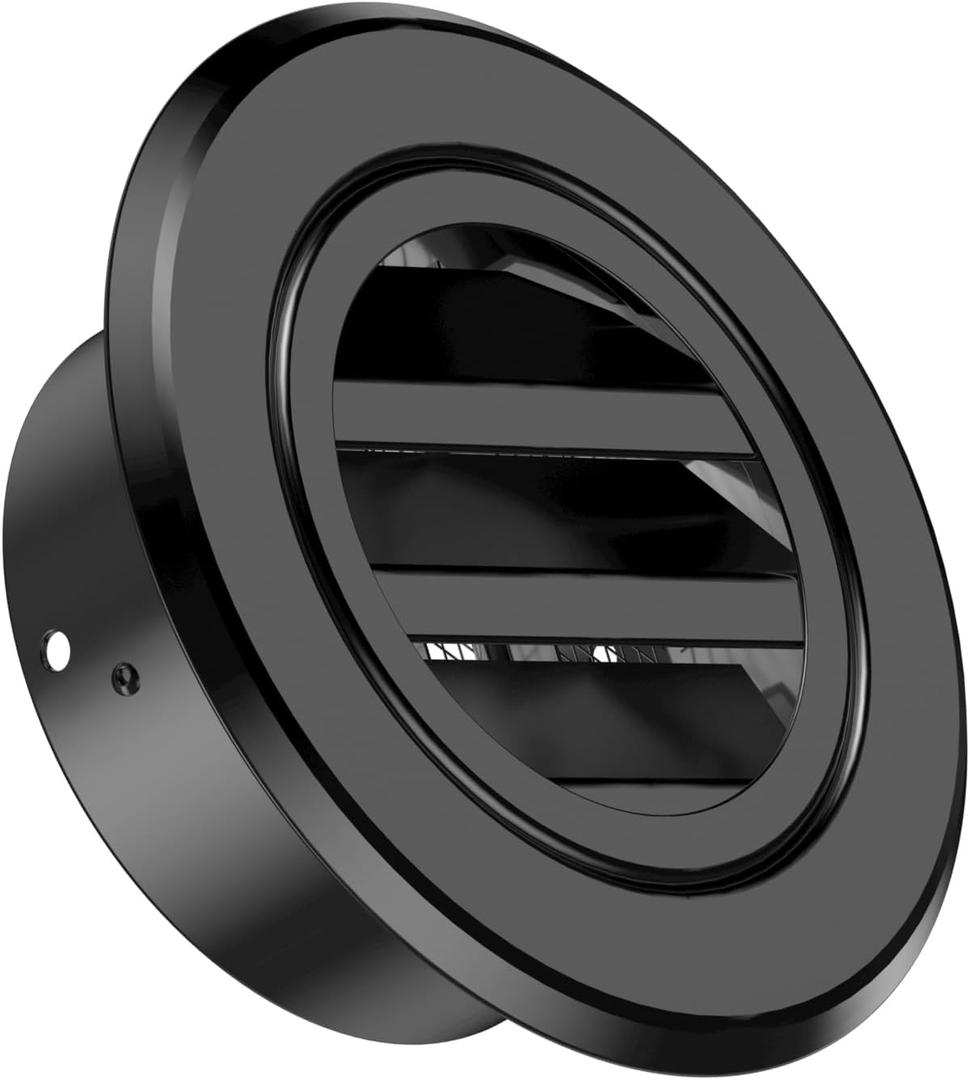 4 Inch Round Air Vent, HG Power Aluminium Alloy Louver Grille Cover, Soffit Vent with Built-in Screen Mesh for Bathroom Kitchen Office Ventilation, 3.74, Black