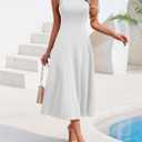 Simplee Women's Summer Sleeveless Cocktail Midi Dress 2026 Elegant Classy Crewneck A Line Flowy Party Tank Formal Dresses (White, L)