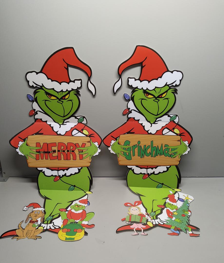 Christmas Yard Signs Outdoor Decoration, Merry Grinchmas, 2 Grinches (22 Inches)