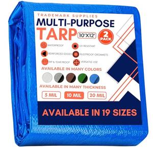 Large Waterproof Tarp - Heavy Duty 10 Mil Thick Poly Tarpaulin Ideal for Canopy Tents, Boats, RV or Pool Covers - Multipurpose Protective Tarps with Grommets for Indoor, Outdoor Use | 10' x 12' 2 Pack