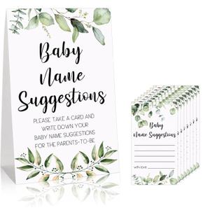 Spakon  Baby Shower Games, Greenery Name Suggestion Sign 50 Funny Baby Shower Name Suggestion Cards for Gender Reveal Birthday Party Supplies Decorations
