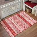 Christmas Area Rug 2x3 Red Snowflake Holiday Decorative Doormat Entryway Kitchen Washable Non Slip Soft Low Pile Small Carpet for Living Room Bedroom Entrance Dining Room Bathroom