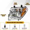 Headlight Assembly Compatible with Nissan 2005-2008 Frontier / 2005-2007 Pathfinder, Halogen Headlamp Replacements Pair Set for 26060EA525 26010EA525, w/o Bulb, Clear Housing Yellow Corner