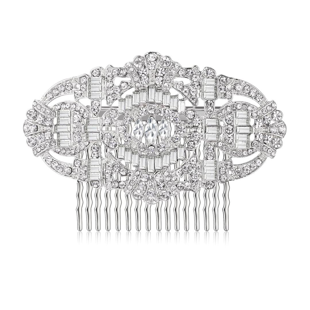 EVER FAITH 1920s Wedding Hair Accessories Austrian Crystal Bridal Art Deco Vintage Headpiece Side Comb for Women Bride Clear Silver-Tone