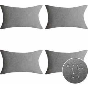 Home Brilliant Patio Pillows Outdoor Spring Waterproof Linen Throw Pillows Lumbar Rectangle Accent Pillows for Bed Room Indoor Outside, 4 Pieces, 12x20inches(30x50 cm) Light Grey