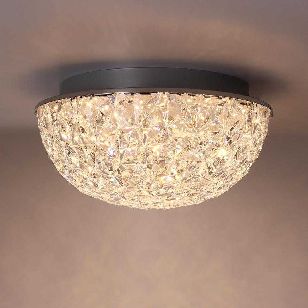 DAKASON LED Ceiling Light Fixture Flush Mount, Crystal Chandelier Modern Ceiling Light for Kitchen, Hallway, Living Room, Foyer, Closet, 12In 15W 1640LM, 3/4/5000K CCT Selectable, Dimmable