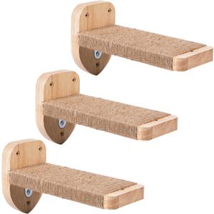3pcs Cat Wall Steps, Climbing Mounted Furniture, Shelves With Hemp Rope Covered, Solid Wood Ladder for Playing and Climbing (Large-Wood)