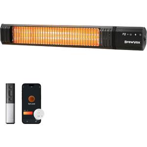 1500W Carbon Infrared Electric Outdoor Patio Heater, 9 Level Instant Warmth, Smart App-Controlled Remote On/Off, IP65 Weatherproof, 24H Timer for Living Room, Bedroom, Garage (Black Heater - Plus)