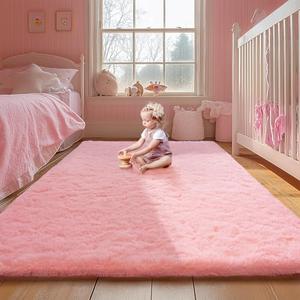 Blivonta Pink Rug for Girls Bedroom, 9x12 Fluffy Area Rugs for Kids Playroom, Furry Carpet for Nursery Room, Shaggy Rug for Teen Living Room, Thick Fuzzy Plush Rug for Dorm, Cute Room Decor for Baby