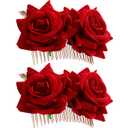 Bememo 2 Pack Women Rose Flower Hair Clip Rose Side Combs Flamenco Flowers Day of The Dead Costumes Mexican Hair Accessories for Wedding Party Mother's Day(Red)