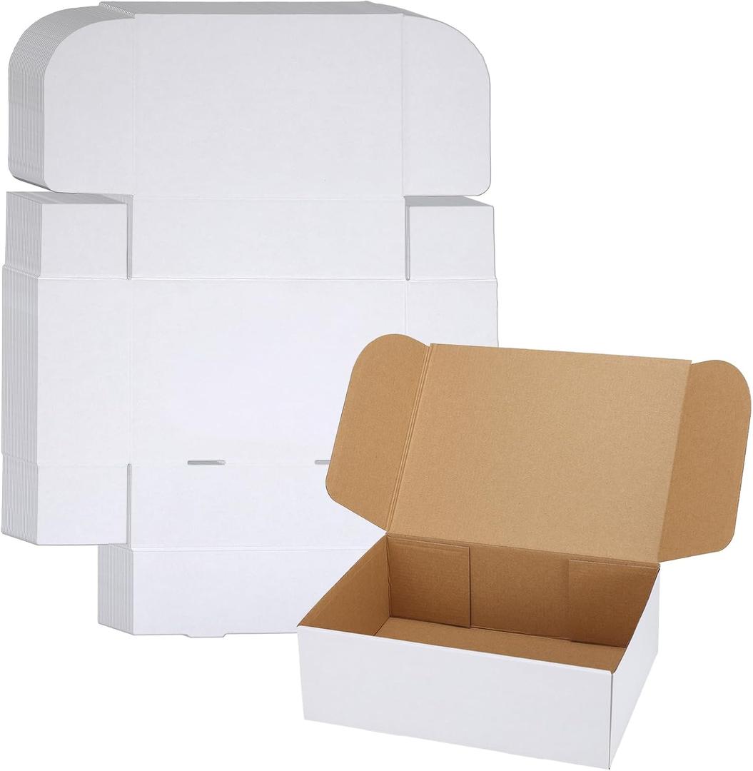 WIFTREY 12x9x4 Inches Shipping Boxes White Set of 25, 12 x 9 x 4 Corrugated Cardboard Box for Packaging Small Business, Moving, Literature Mailer