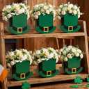 6 Pcs St. Patrick's Day Table Decorations Wooden Flower Pot St. Patrick's Day Table Centerpieces Green Irish Top Hat Flower Arrangement Tabletop Home Birthday Party Decor