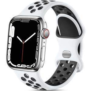 Lerobo Compatible with Apple Watch Band 44mm 45mm 42mm 46mm 49mm, Soft Silicone Sport Replacement Strap for iWatch Ultra SE 3 Gen 2nd Generation Band Series 11 10 9 8 7 6 5 4 3 2 1, White/Black M/L