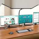 Pzloz Led Desk Lamps for Home Office - Eye Caring Architect Lamp with Clamp, Double Head Computer Monitor Work Desk Light with Remote Control: 24W Flexible Dimmable Desktop Table Lamp