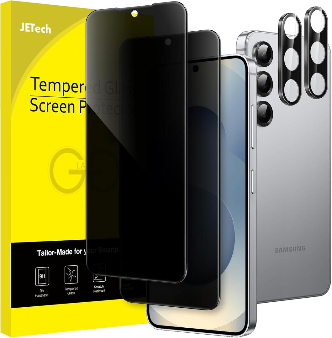 JETech Privacy Screen Protector for Samsung Galaxy S25 5G with Camera Lens Protector, Anti-Spy Tempered Glass Film, Fingerprint ID Compatible, 2-Pack Each