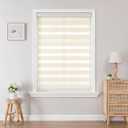 Joydeco Cordless Zebra Blinds for Windows, Dual Layer Light Control Window Blinds with Light-Proof Aluminum Cover, Free-Stop Roller Shades for Home & Office (Beige,49" W x 75" H)