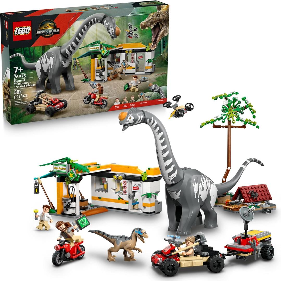 LEGO Jurassic World Raptor & Titanosaurus Tracking Mission Kids Toy - Building and Learning Toy for Pretend Play - Dinosaur Action Figures for Boys & Girls, Ages 7+ - Gift Idea for Birthdays -76973